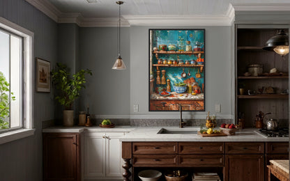 Indian Kitchen Wall Art Traditional Utensils Painting Framed Canvas