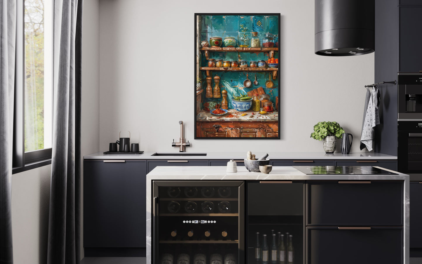 Indian Kitchen Wall Art Traditional Utensils Painting Framed Canvas