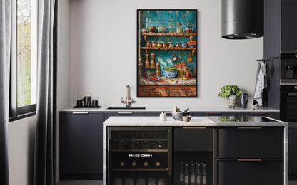 Indian Kitchen Wall Art Traditional Utensils Painting Framed Canvas
