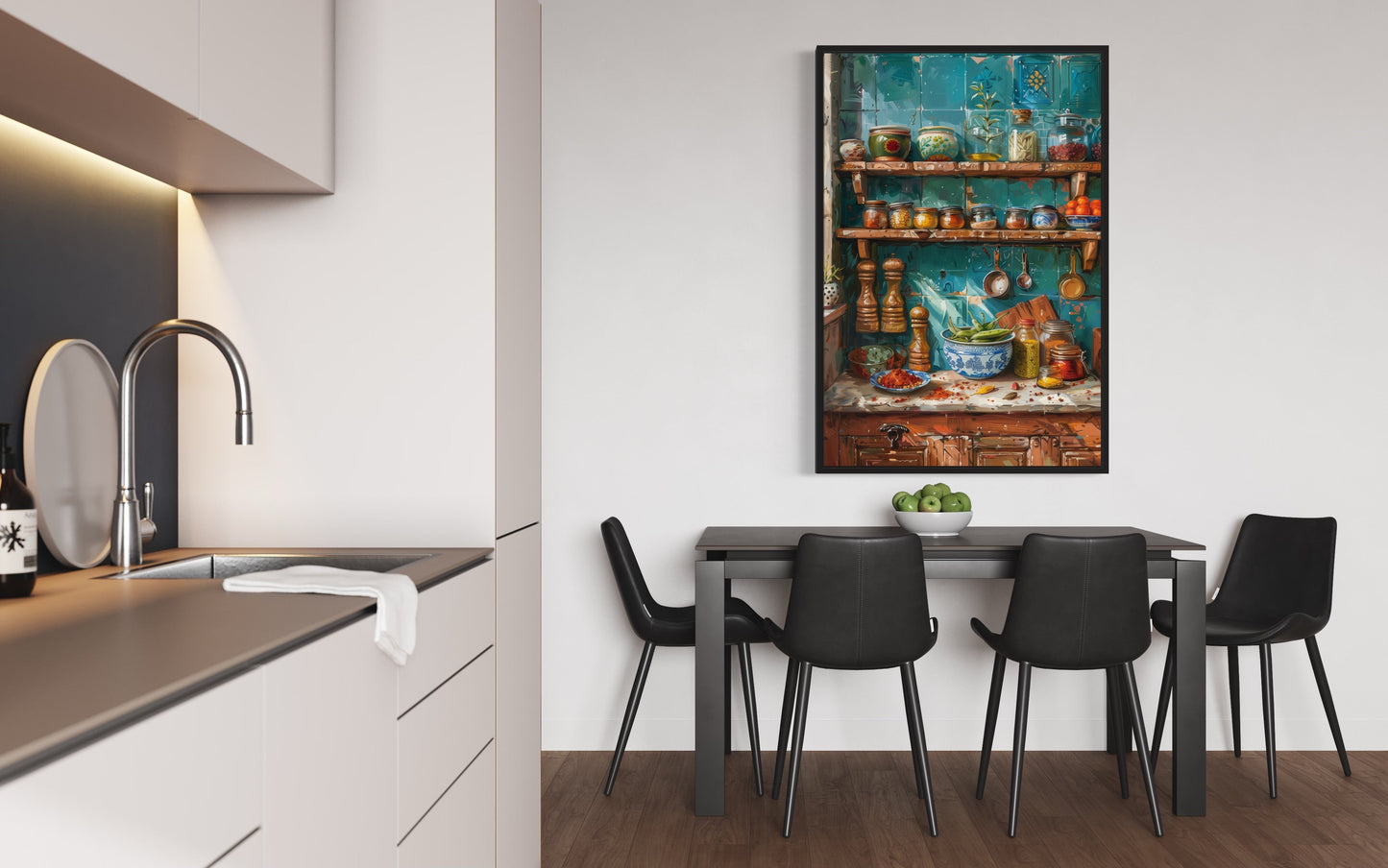 Indian Kitchen Wall Art Traditional Utensils Painting Framed Canvas