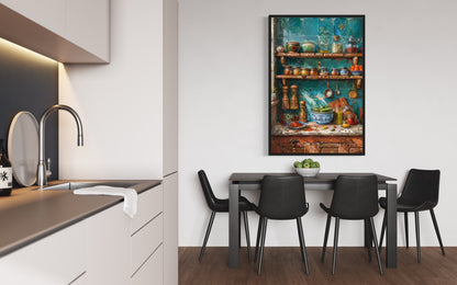 Indian Kitchen Wall Art Traditional Utensils Painting Framed Canvas