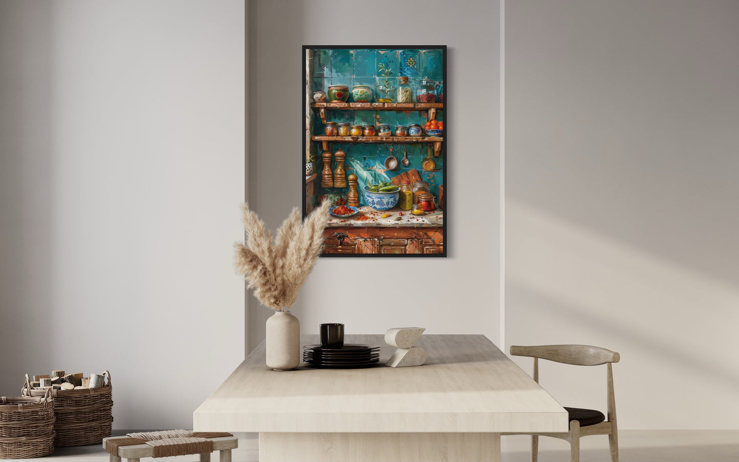 Indian Kitchen Wall Art Traditional Utensils Painting Framed Canvas