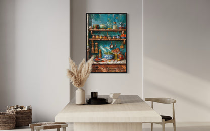 Indian Kitchen Wall Art Traditional Utensils Painting Framed Canvas