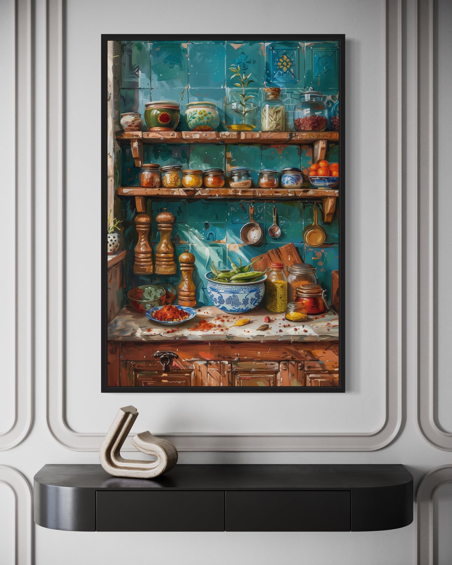 Indian Kitchen Wall Art Traditional Utensils Painting Framed Canvas