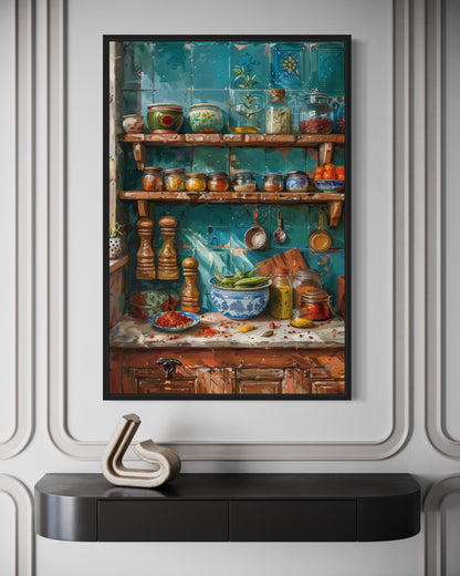 Indian Kitchen Wall Art Traditional Utensils Painting Framed Canvas