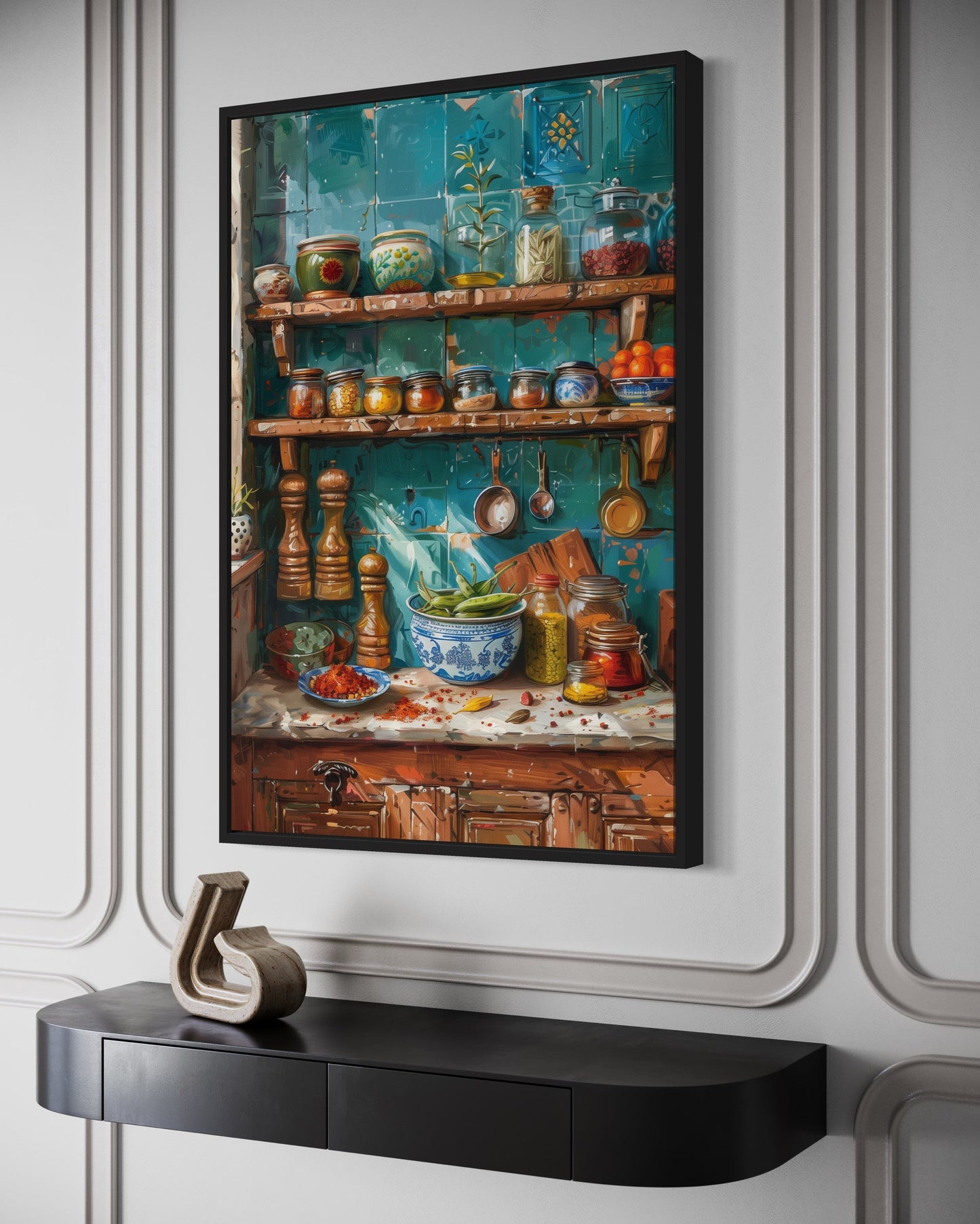 Indian Kitchen Wall Art Traditional Utensils Painting Framed Canvas