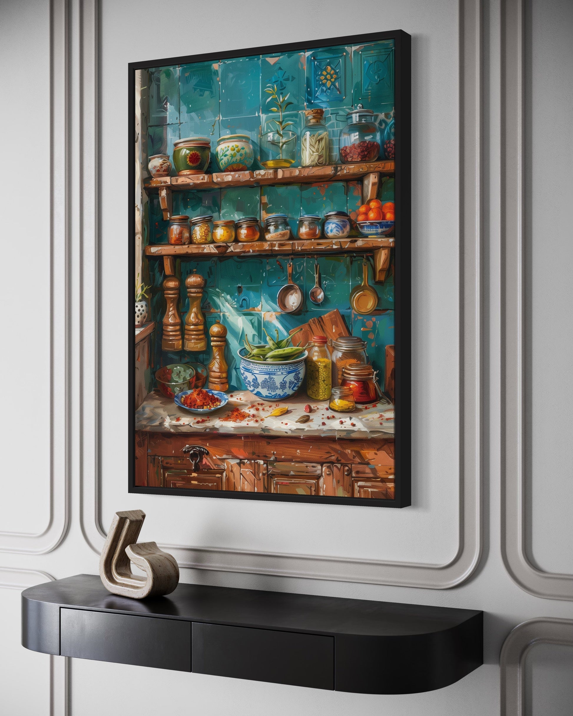 Indian Kitchen Wall Art Traditional Utensils Painting Framed Canvas
