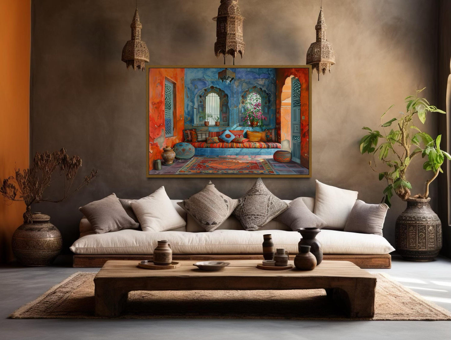 Indian Living Room Framed Canvas Wall Art