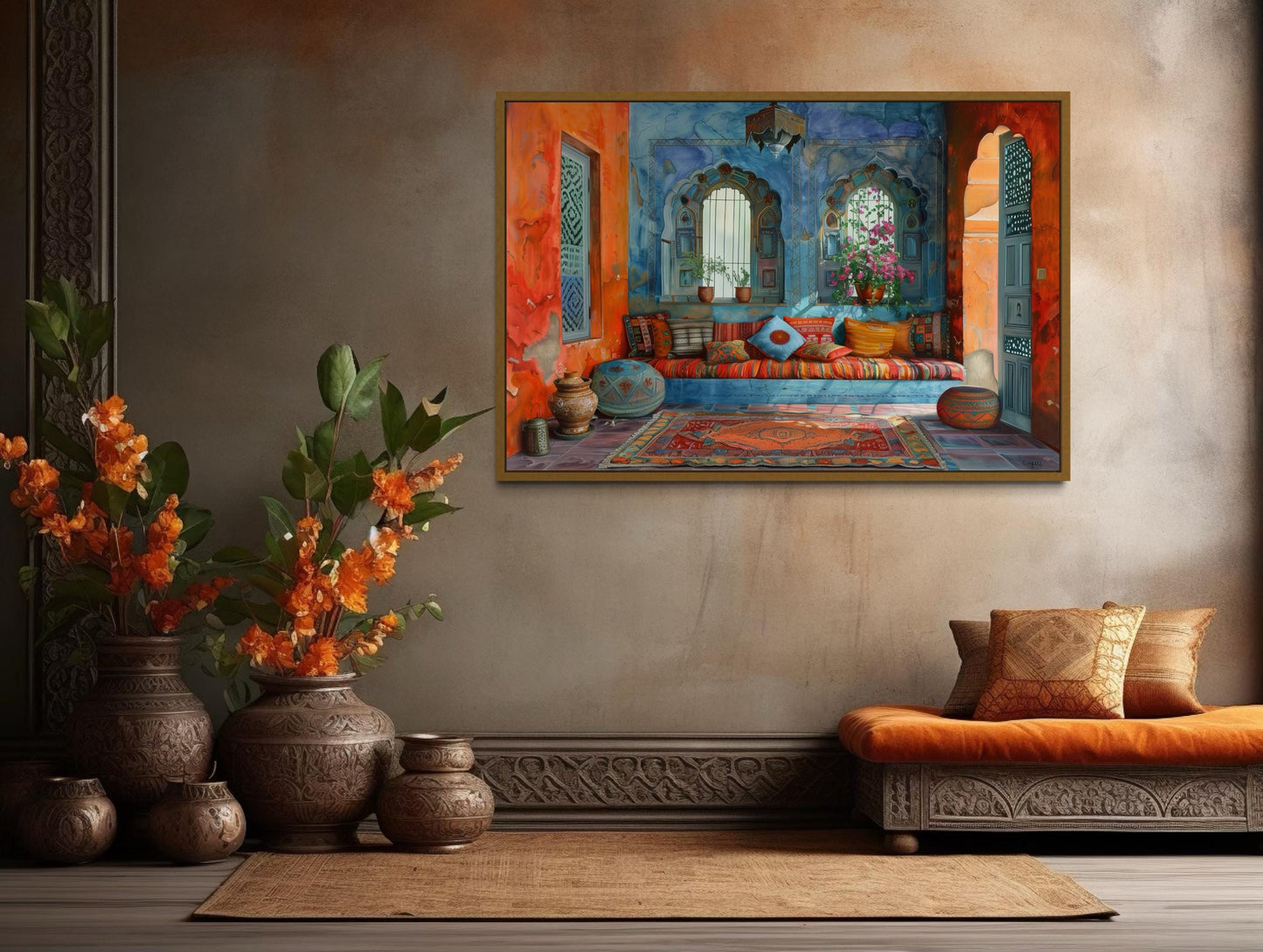 Indian Living Room Framed Canvas Wall Art