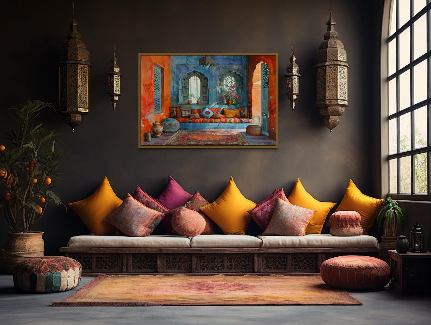 Indian Living Room Framed Canvas Wall Art