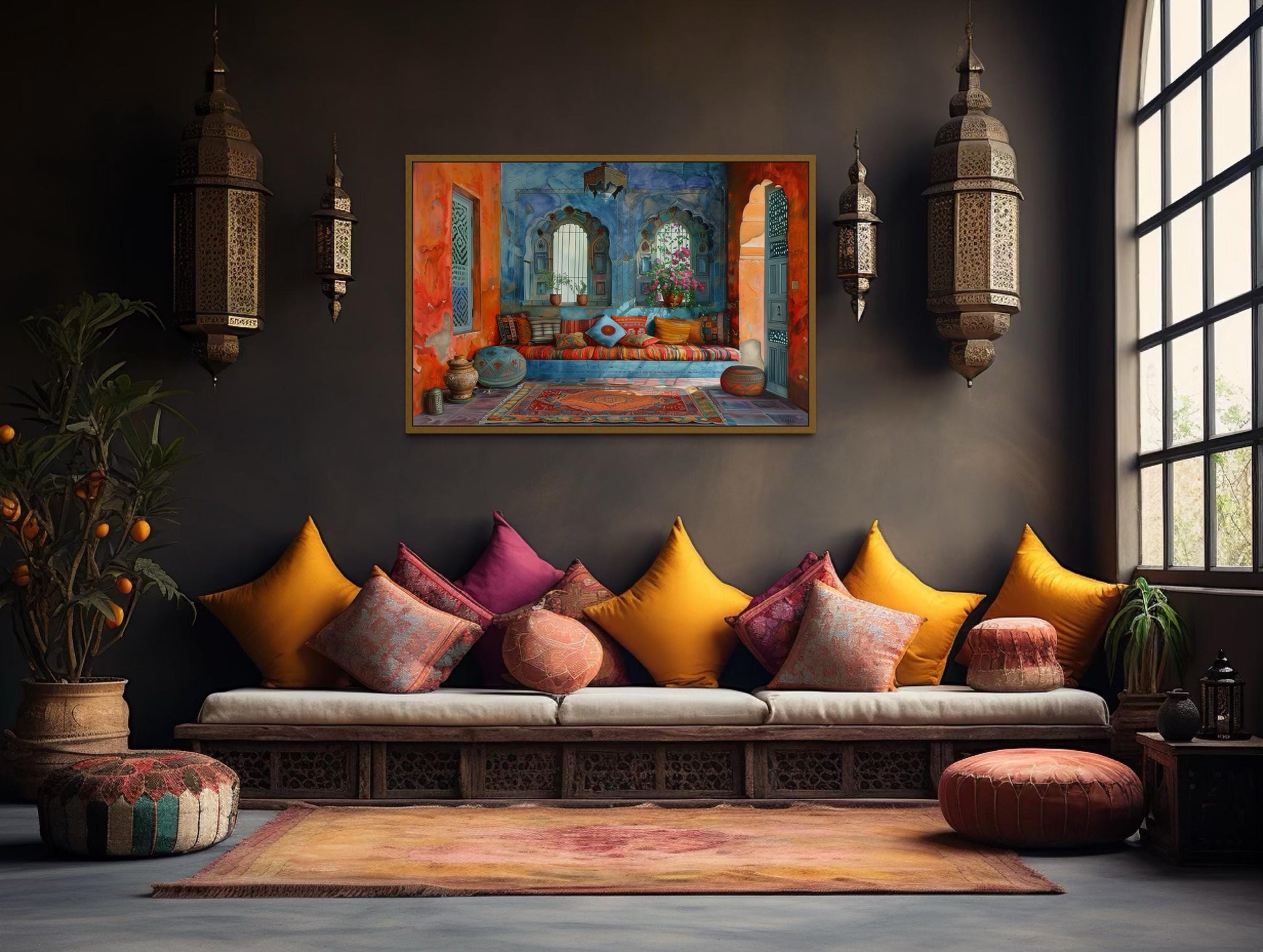 Indian Living Room Framed Canvas Wall Art