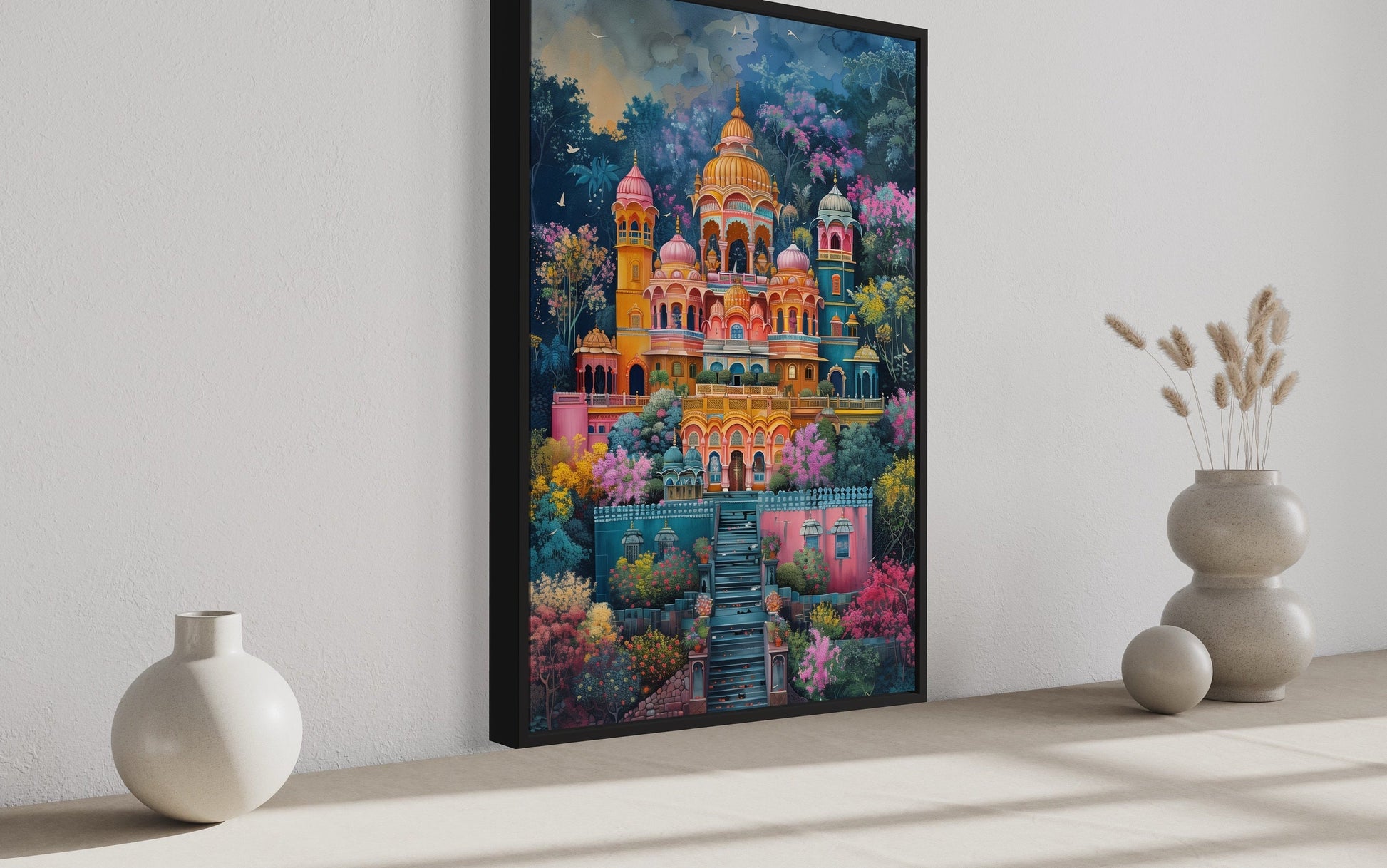 Indian Temple Colorful Painting Traditional Indian Home Decor Canvas Wall Art