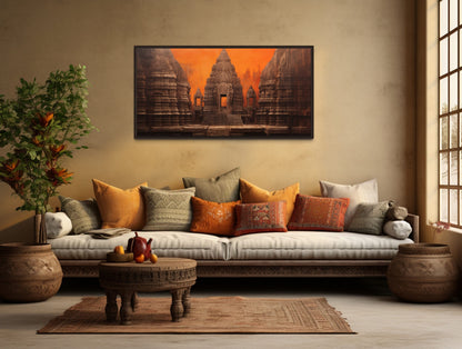 Indian Temple Wall Art – Framed Canvas Print | Rustic Home Decoration & Living Room Decor