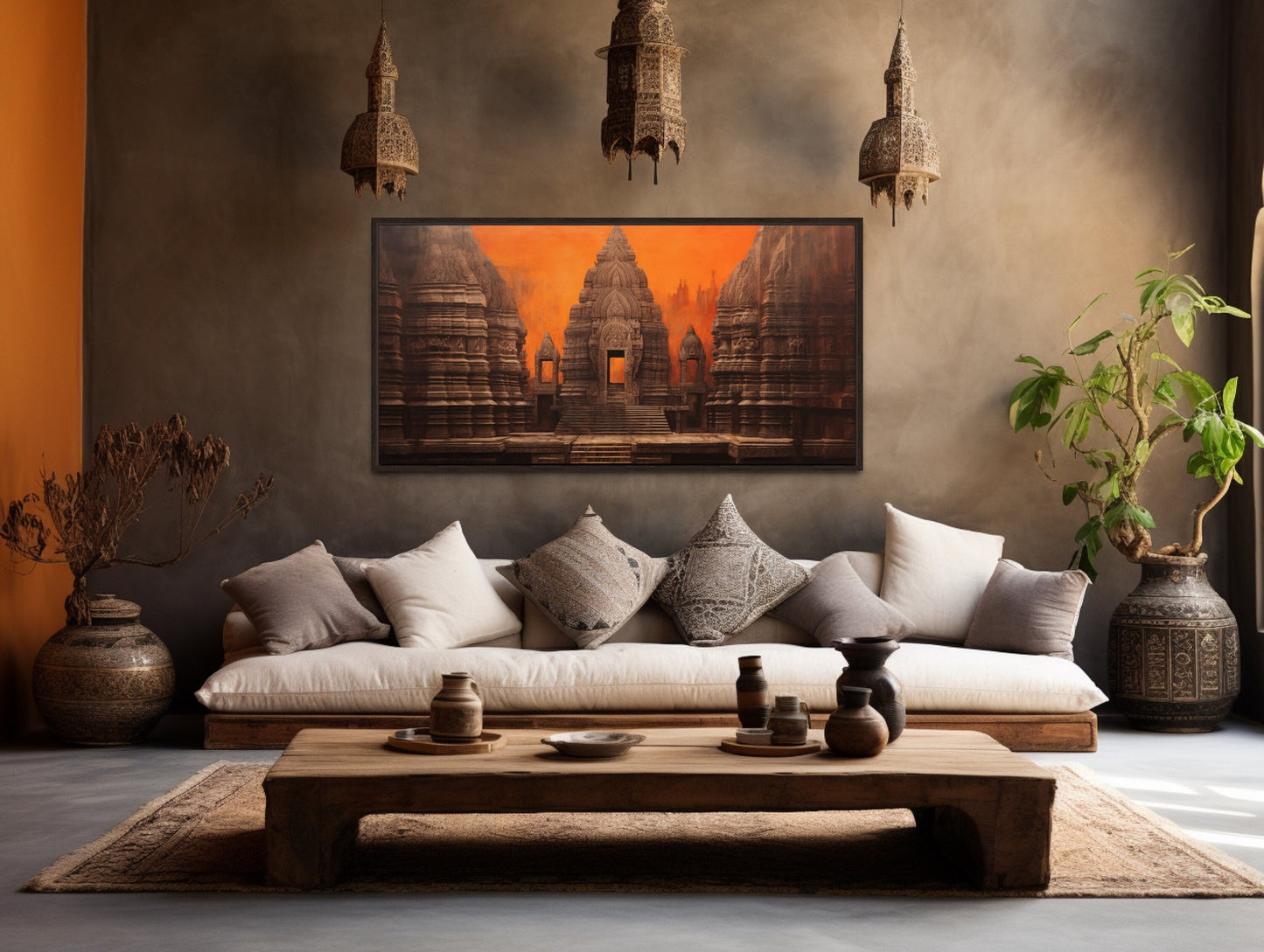 Indian Temple Wall Art – Framed Canvas Print | Rustic Home Decoration & Living Room Decor