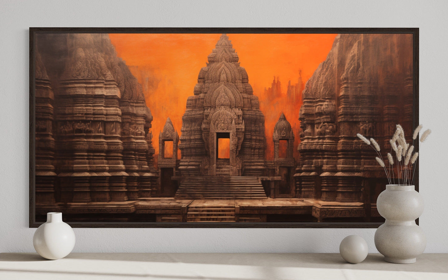 Indian Temple Wall Art – Framed Canvas Print | Rustic Home Decoration & Living Room Decor