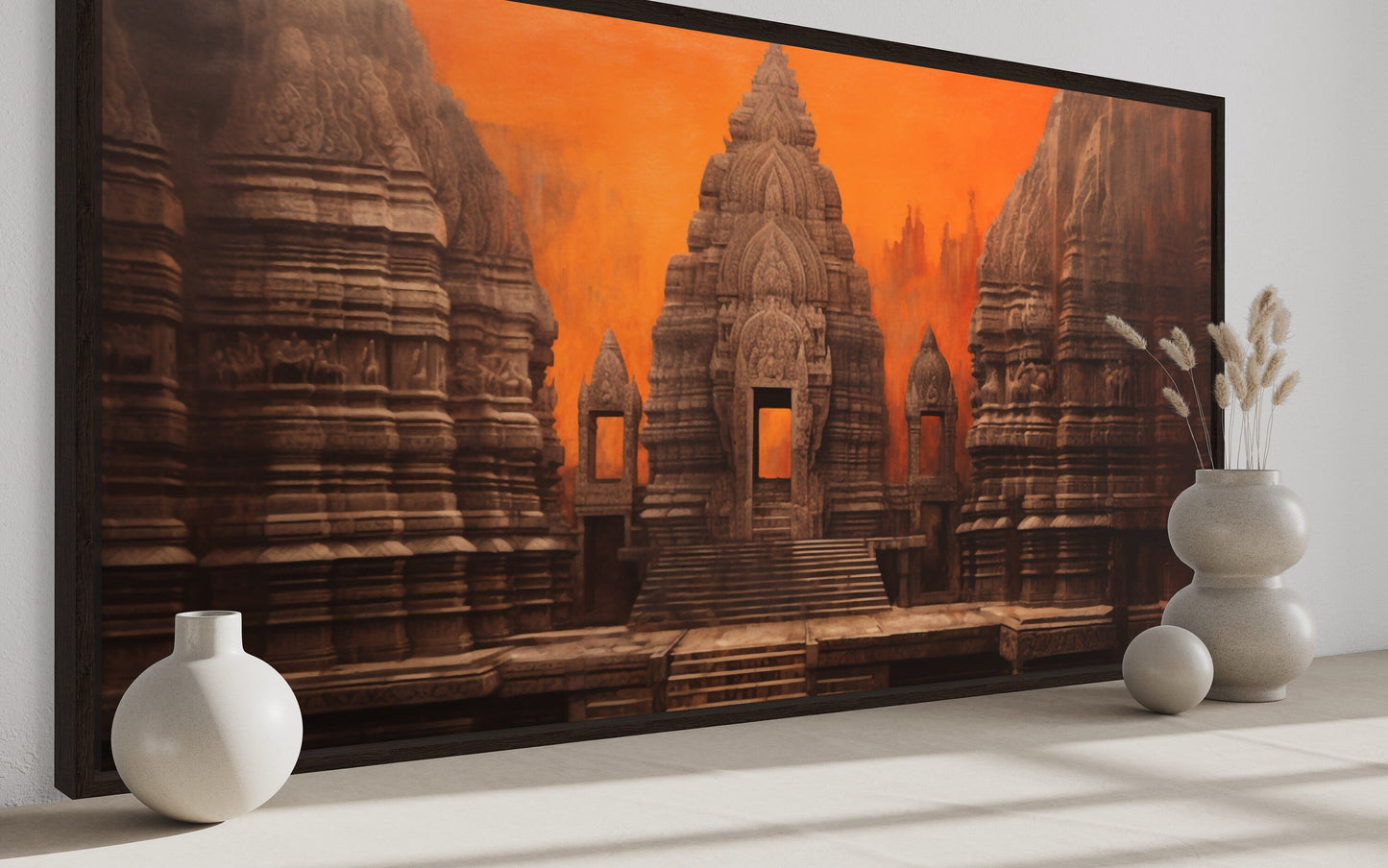 Indian Temple Wall Art – Framed Canvas Print | Rustic Home Decoration & Living Room Decor