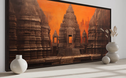 Indian Temple Wall Art – Framed Canvas Print | Rustic Home Decoration & Living Room Decor