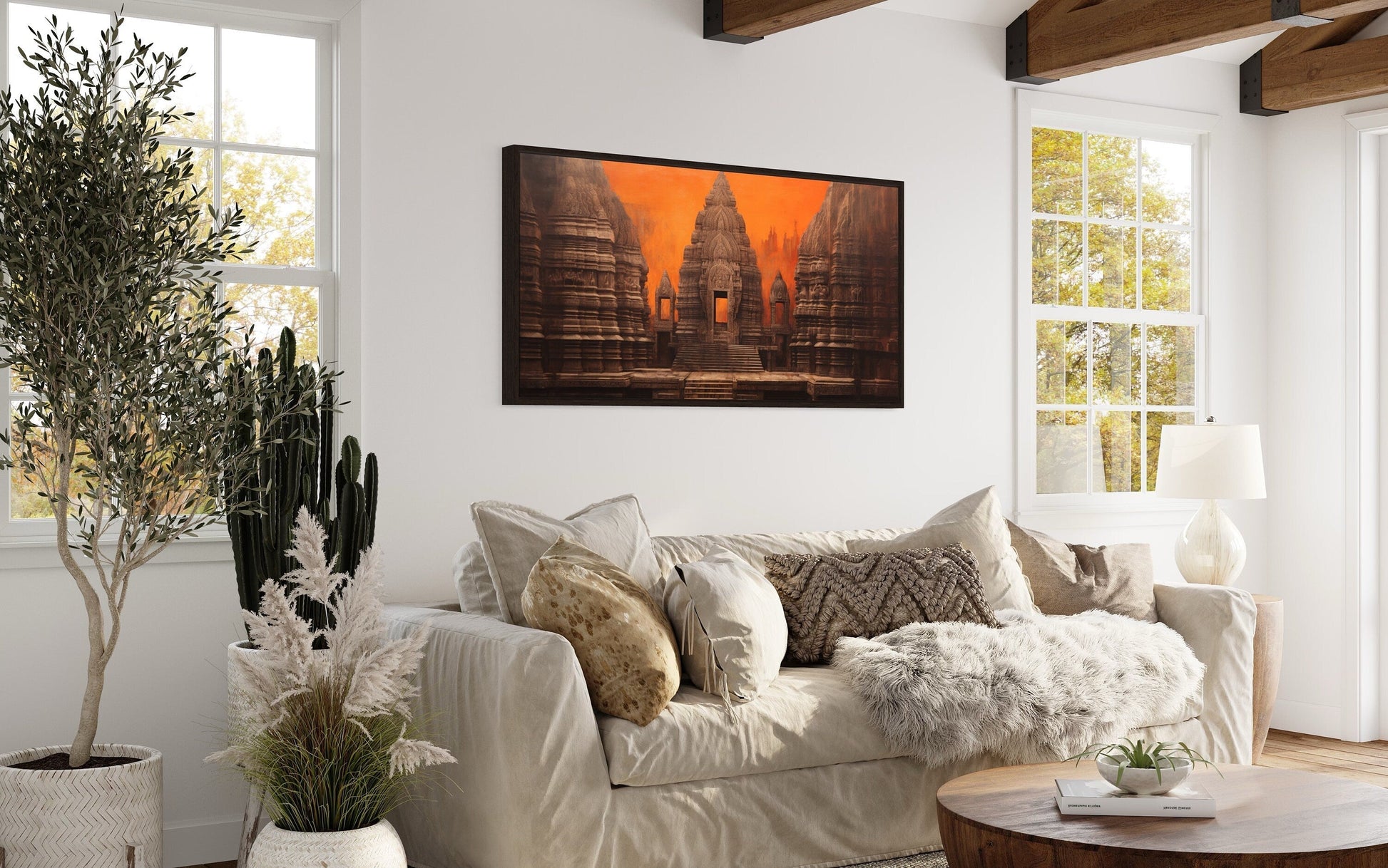 Indian Temple Wall Art – Framed Canvas Print | Rustic Home Decoration & Living Room Decor