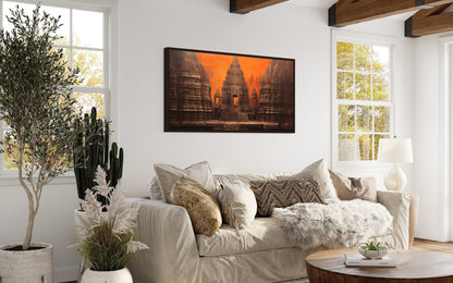 Indian Temple Wall Art – Framed Canvas Print | Rustic Home Decoration & Living Room Decor