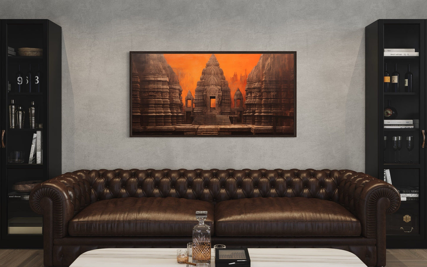 Indian Temple Wall Art – Framed Canvas Print | Rustic Home Decoration & Living Room Decor