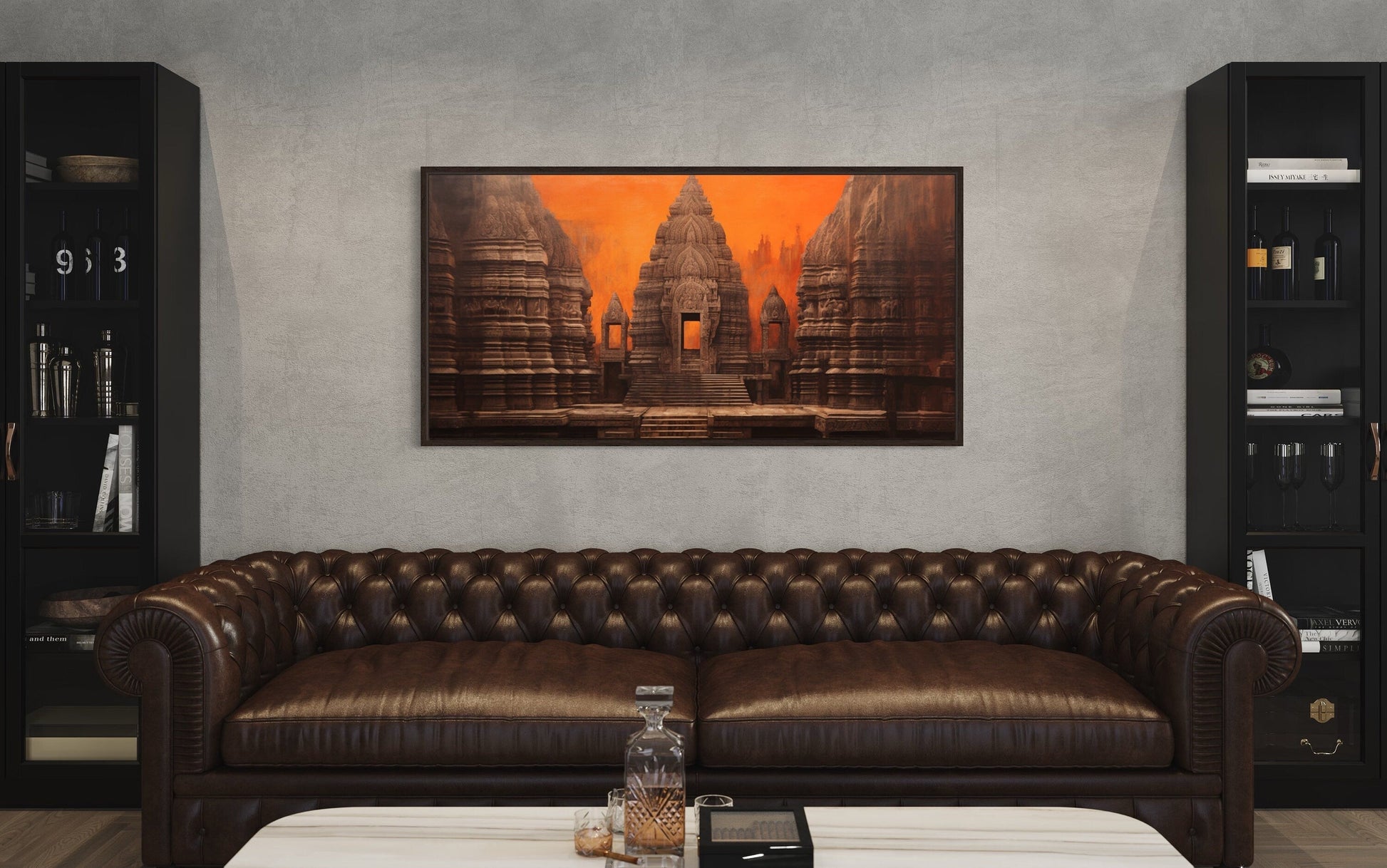 Indian Temple Wall Art – Framed Canvas Print | Rustic Home Decoration & Living Room Decor