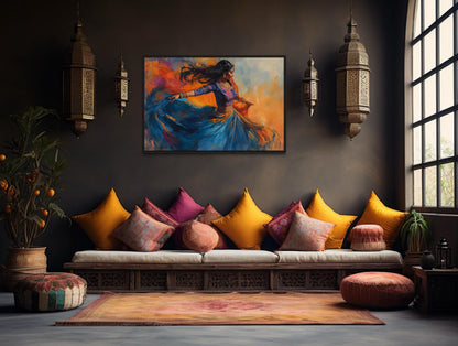 Indian Woman Dancing Framed Canvas Wall Art