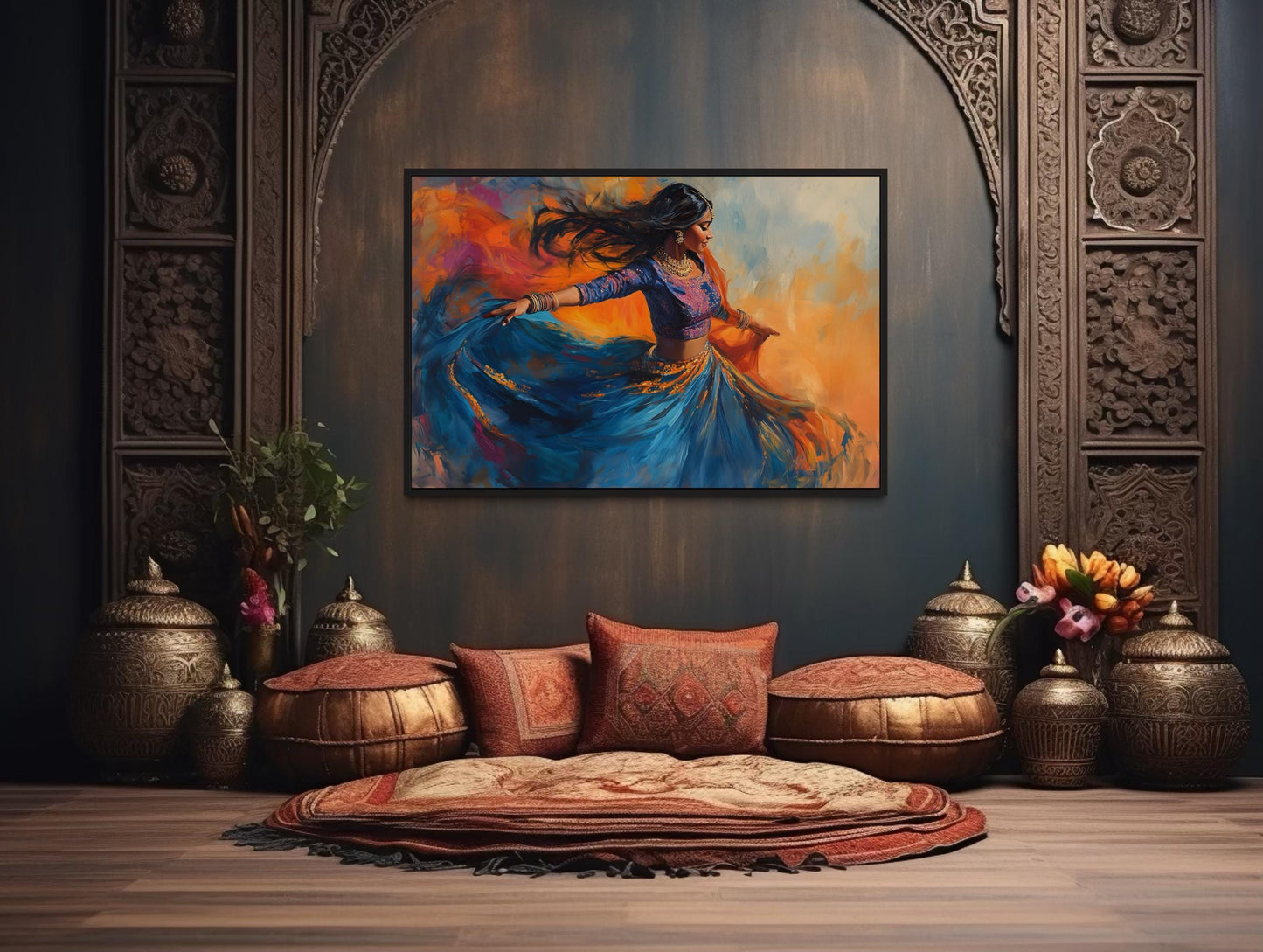 Indian Woman Dancing Framed Canvas Wall Art