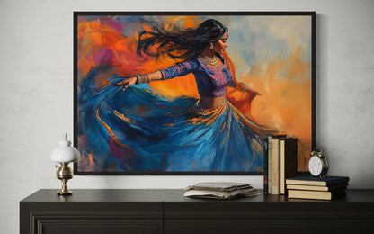 Indian Woman Dancing Framed Canvas Wall Art