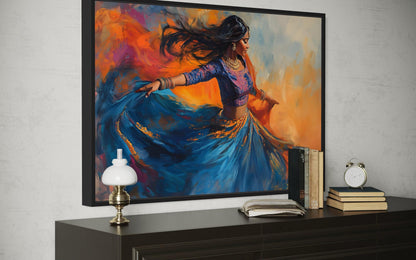 Indian Woman Dancing Framed Canvas Wall Art