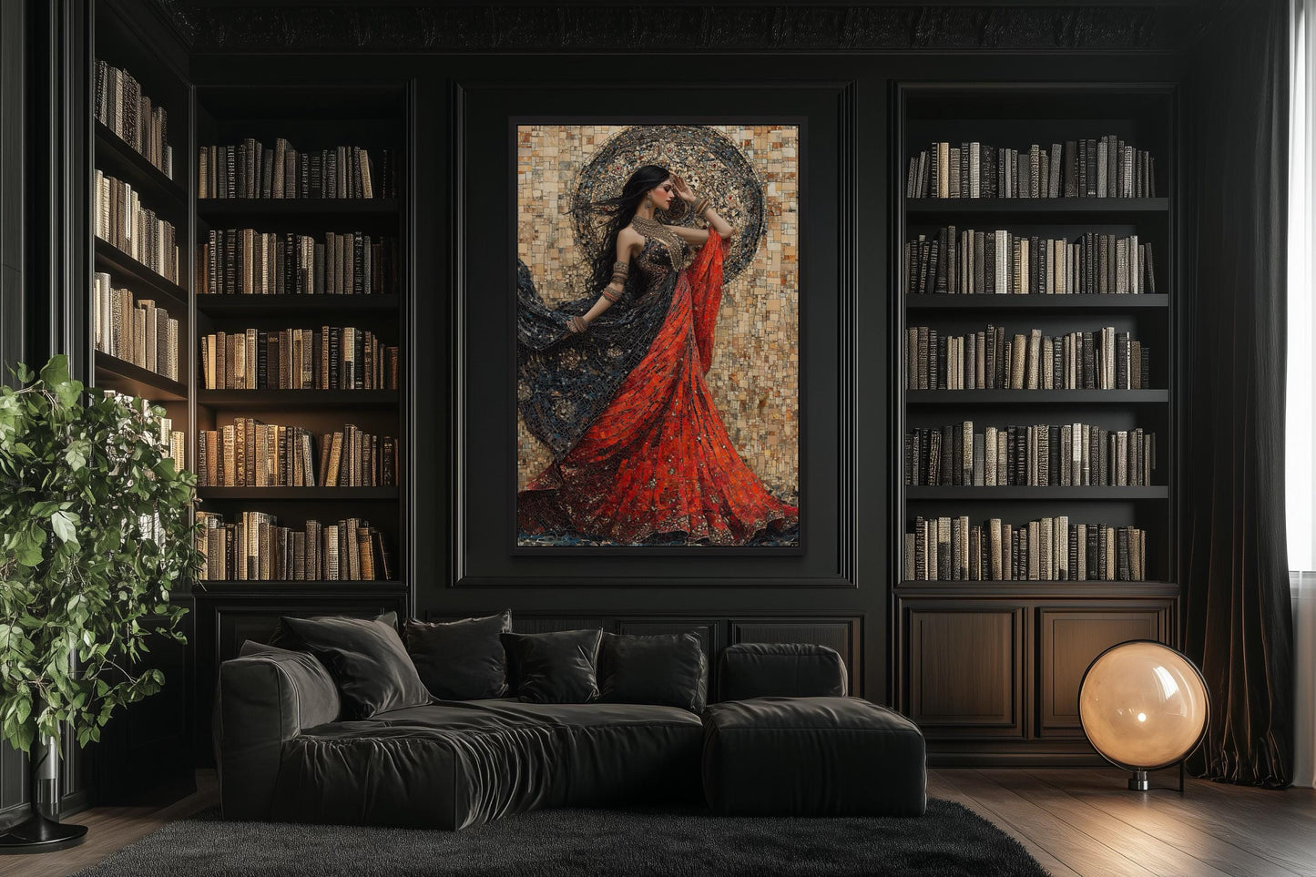 Indian Woman Dancing Framed Canvas Wall Art
