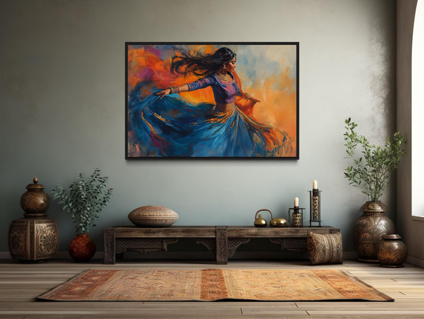 Indian Woman Dancing Framed Canvas Wall Art