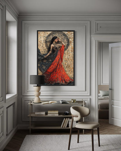 Indian Woman Dancing Framed Canvas Wall Art