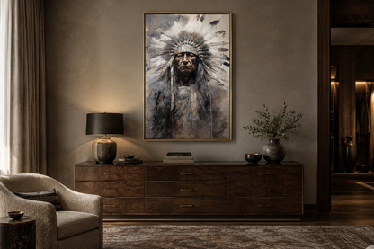 Indian Chief Native American Framed Canvas Wall Art
