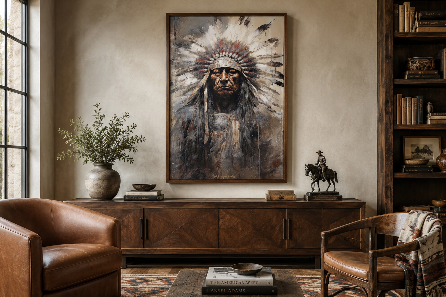 Indian Chief Native American Framed Canvas Wall Art