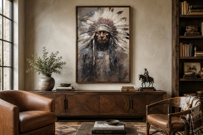 Indian Chief Native American Framed Canvas Wall Art