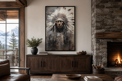 Indian Chief Native American Framed Canvas Wall Art