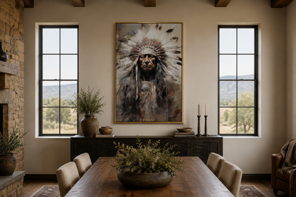 Indian Chief Native American Framed Canvas Wall Art
