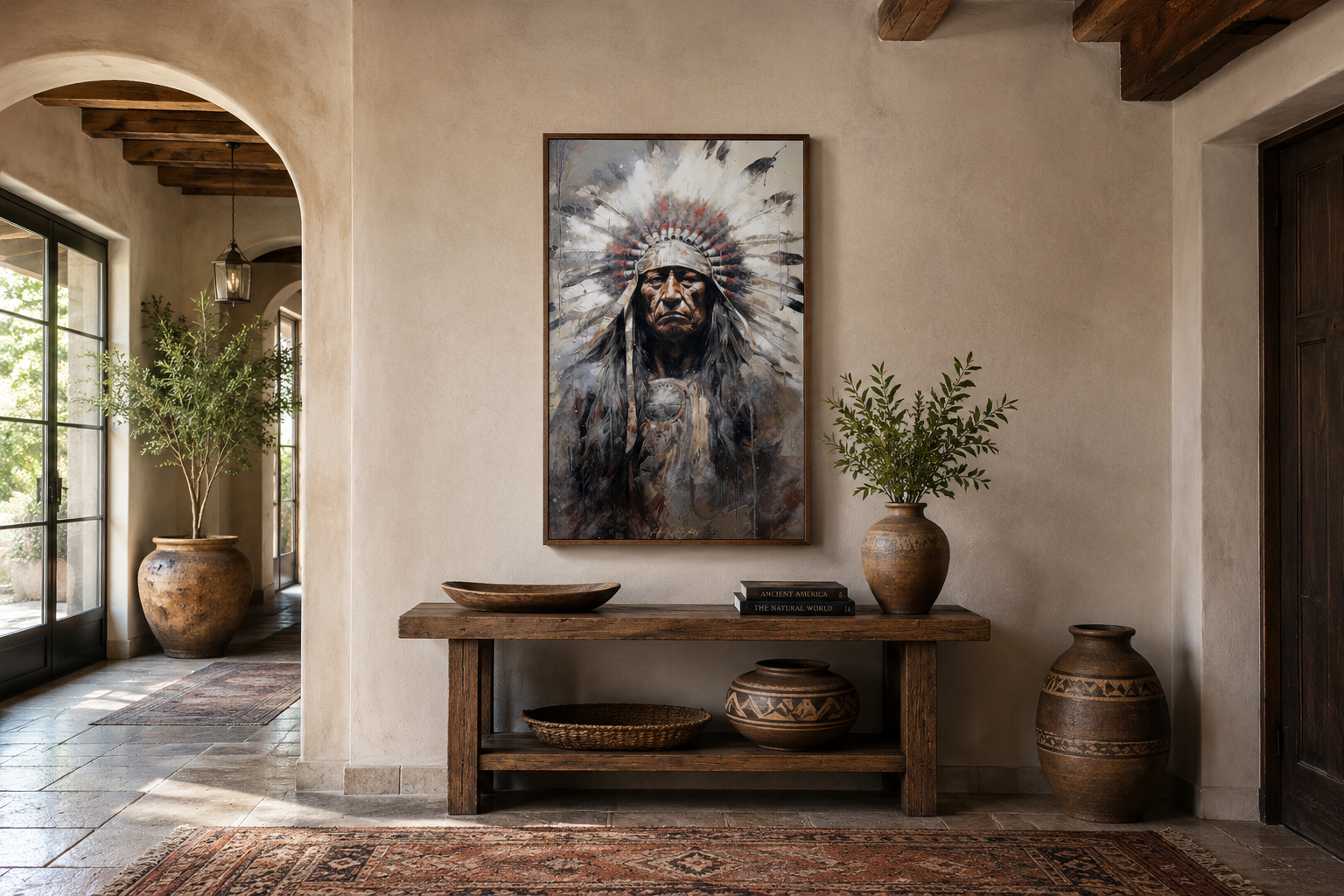 Indian Chief Native American Framed Canvas Wall Art