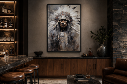 Indian Chief Native American Framed Canvas Wall Art