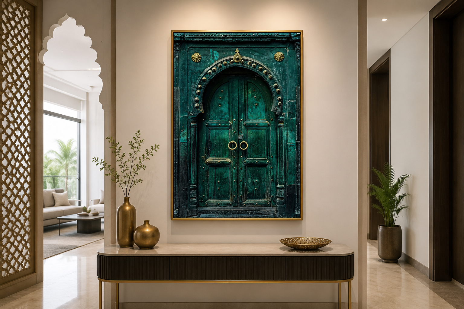 Rustic Teal Turquoise Green Vintage Indian Door Canvas Wall Art
