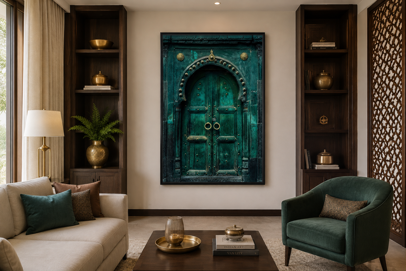 Rustic Teal Turquoise Green Vintage Indian Door Canvas Wall Art