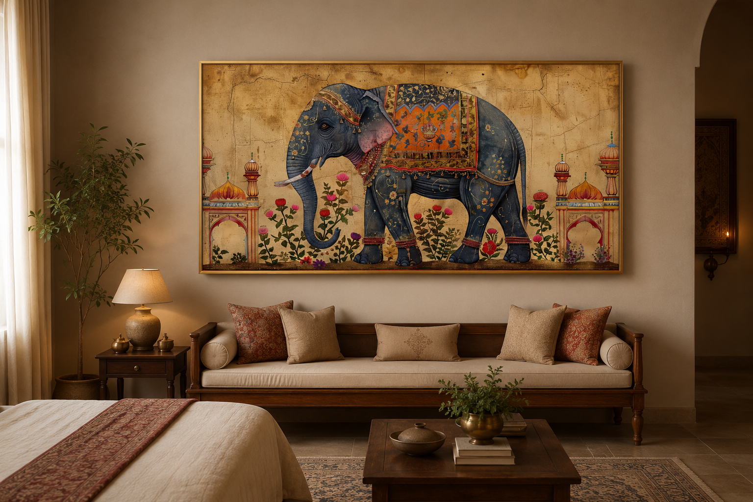 Indian Elephant Traditional Framed Canvas Wall Art