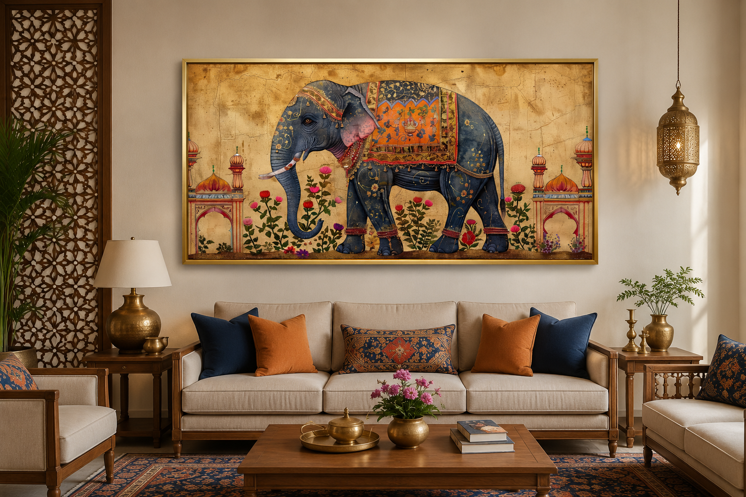 Indian Elephant Traditional Framed Canvas Wall Art