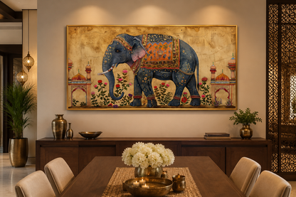 Indian Elephant Traditional Framed Canvas Wall Art