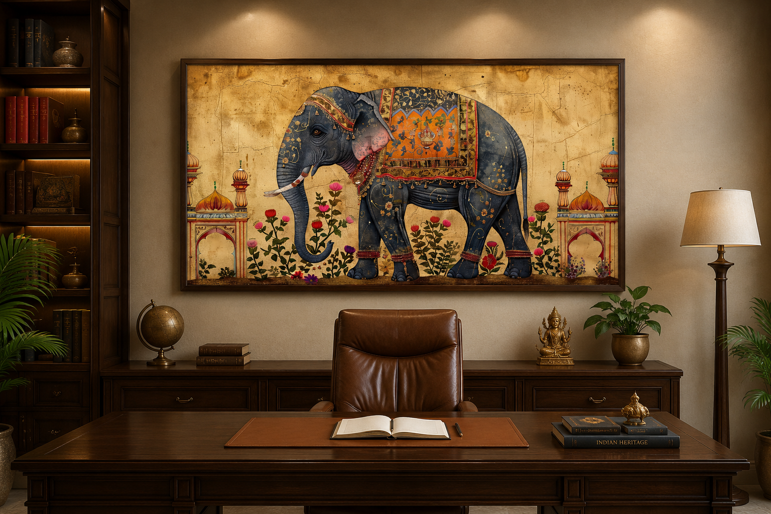 Indian Elephant Traditional Framed Canvas Wall Art