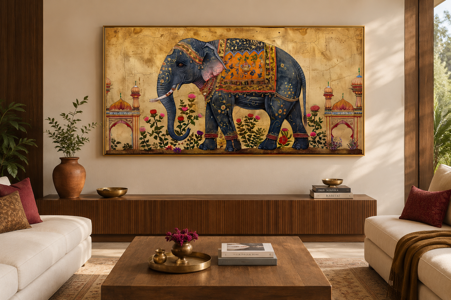 Indian Elephant Traditional Framed Canvas Wall Art