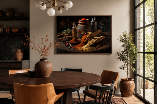Indian Spices And Herbs Framed Kitchen Wall Art