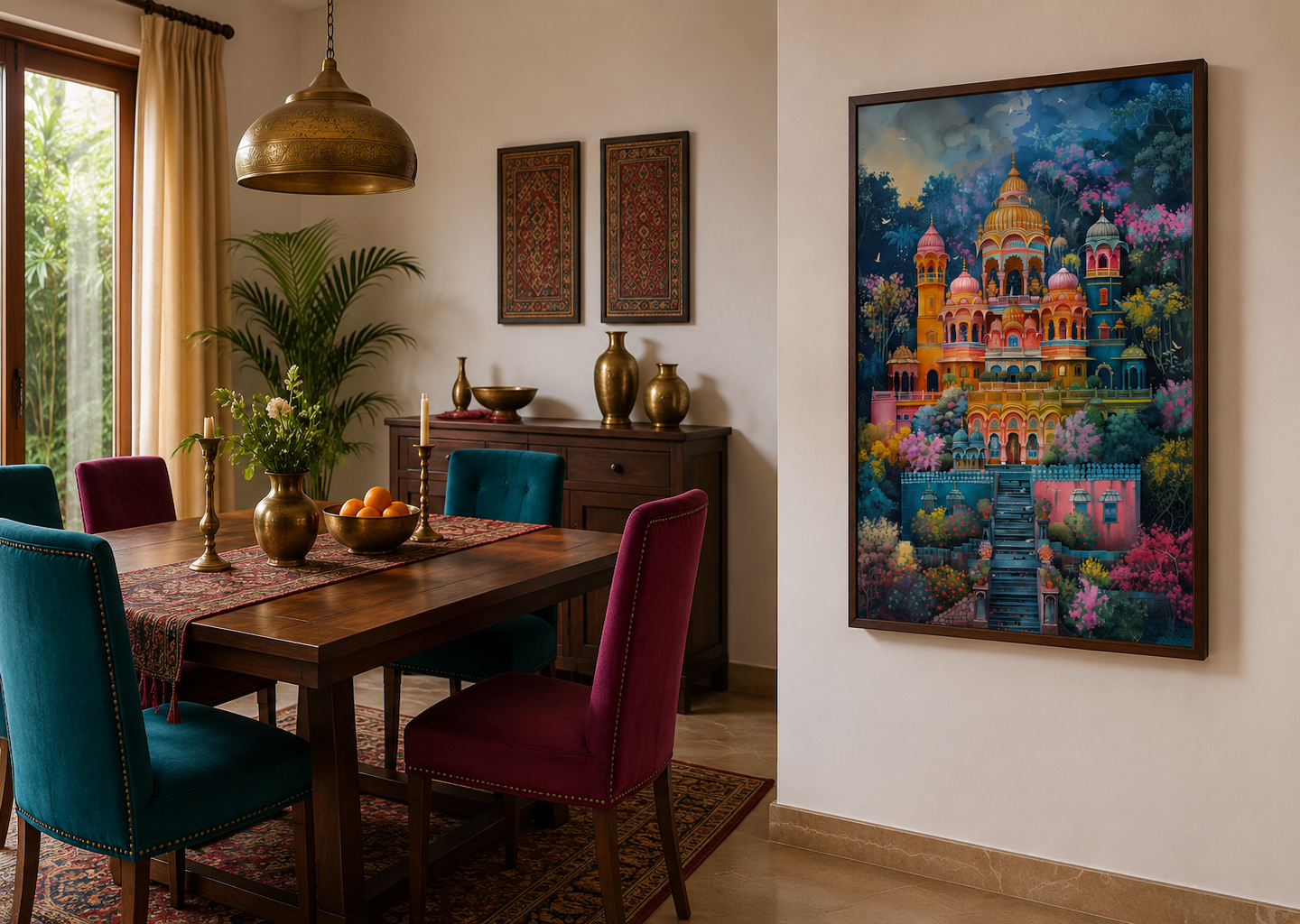 Indian Temple Colorful Painting Traditional Indian Home Decor Canvas Wall Art