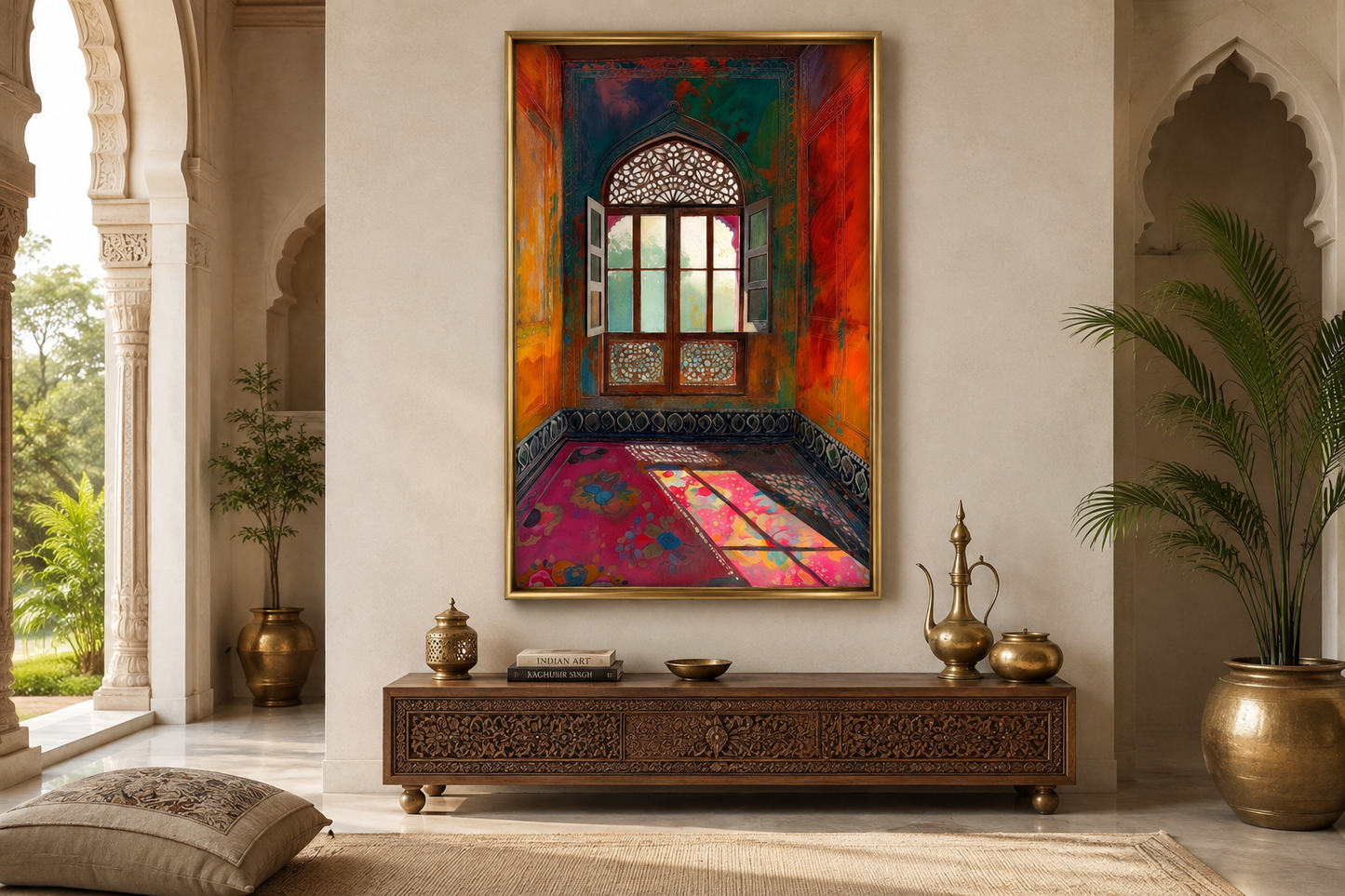 Indian Window And Traditional Room Framed Canvas Wall Art