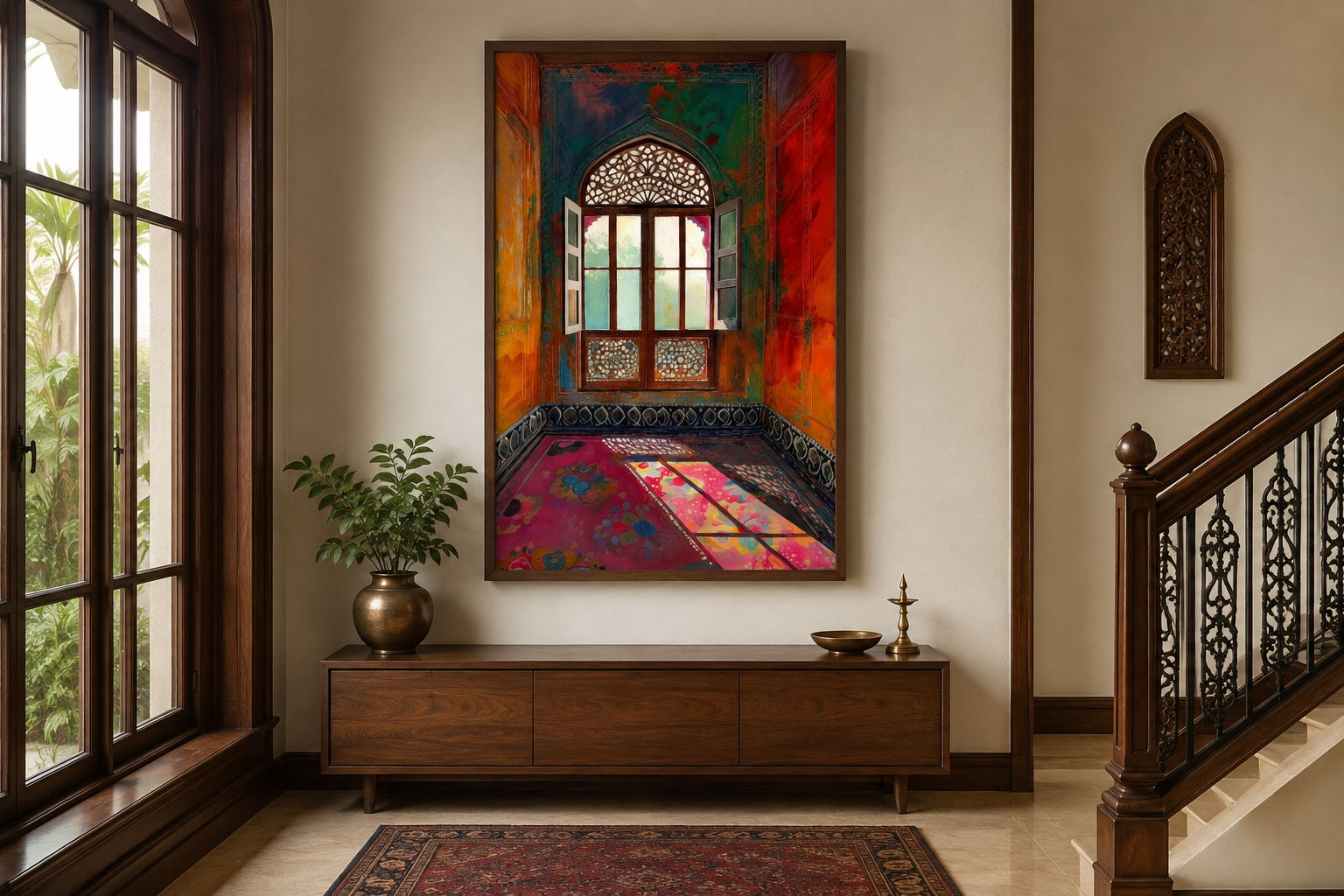 Indian Window And Traditional Room Framed Canvas Wall Art